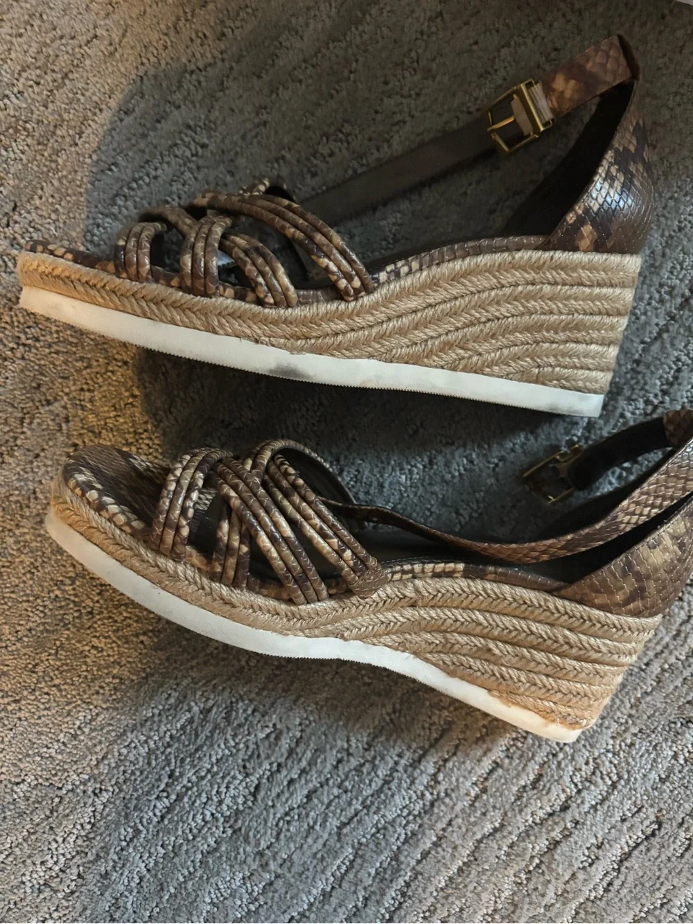 Vince Camuto Brown Snake-Print Strappy Heels